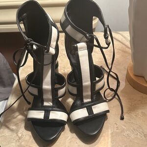 Cape Robbin Black and White Strappy Women's Heels